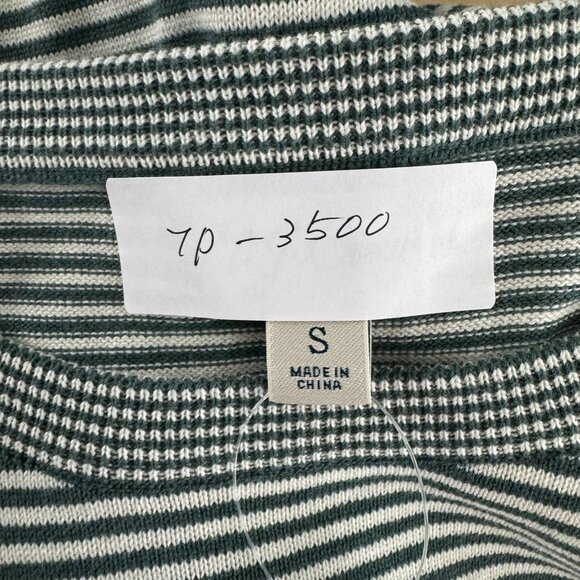 J. Crew Cotton Split Hem Sweater Men Small Green White Striped NWT TP-3500 - Picture 2 of 10